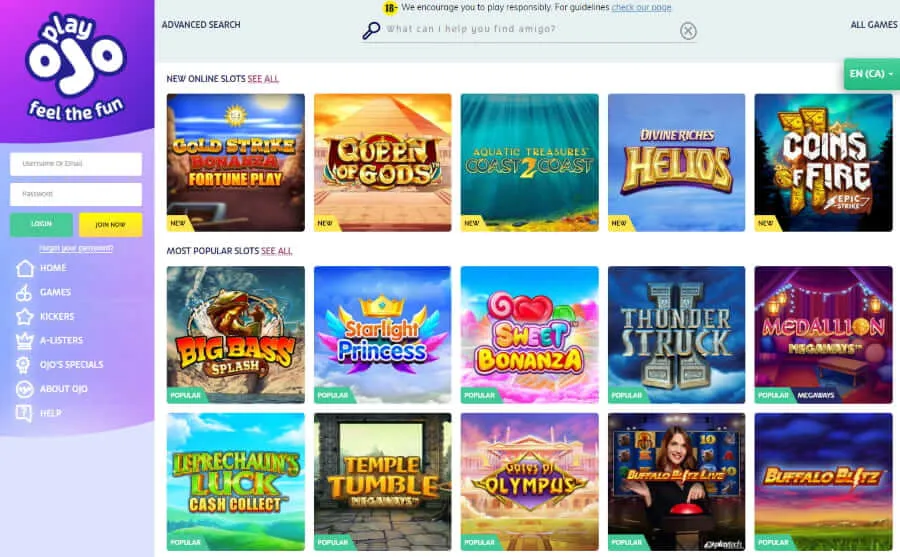 PlayOJO Casino slots