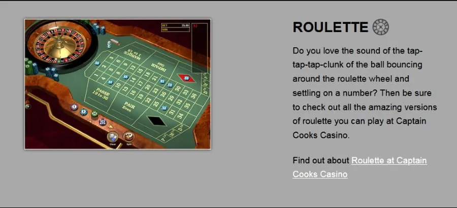 captain cooks casino roulette