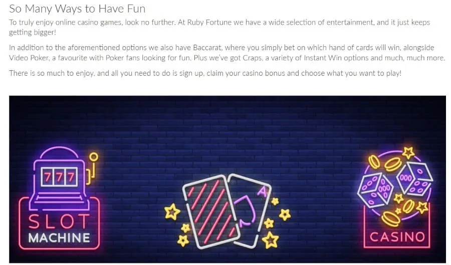 ruby fortune casino games